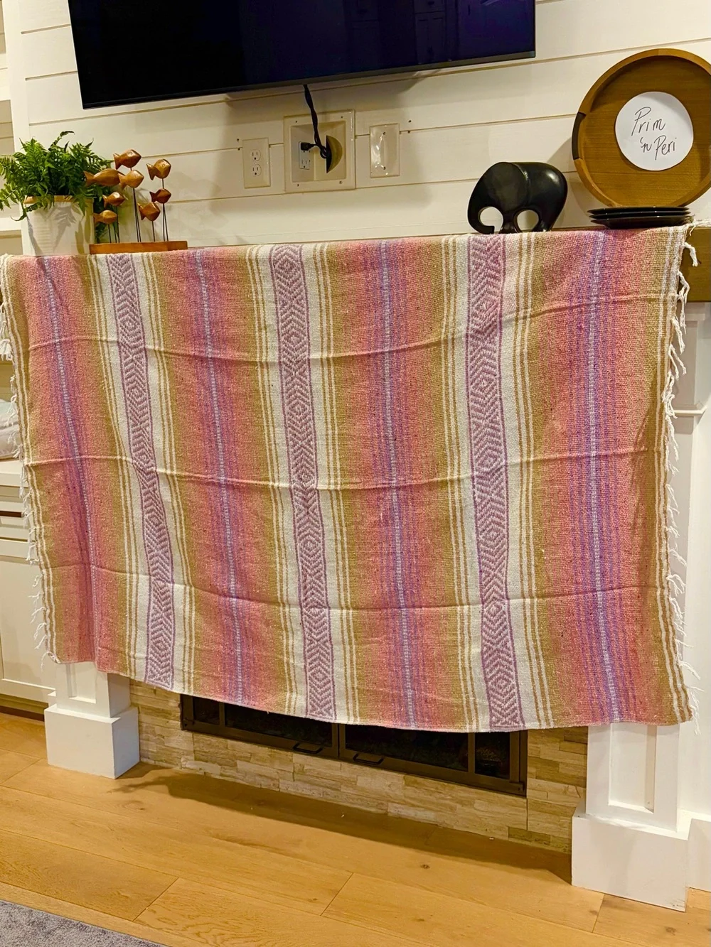 Mexican Falsa Blanket – Woven Striped Serape Throw with Fringe
